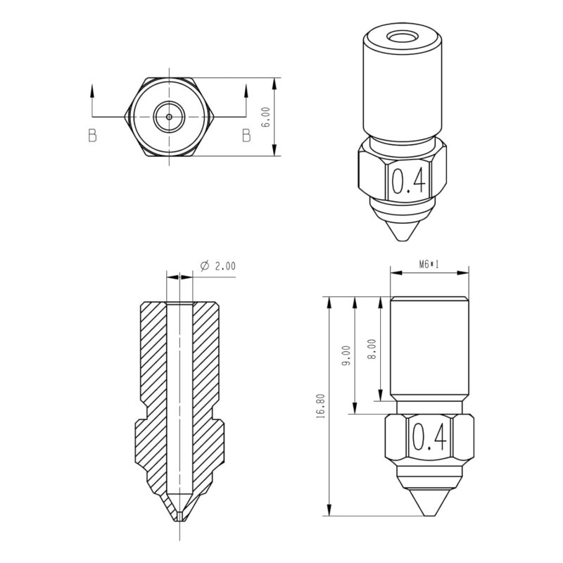 Ender 7 High Speed Chromium Zirconium Copper Nozzle 1.750.4mm (5) Ender 7 High Speed Chromium Zirconium Copper Nozzle 1.750.4mm