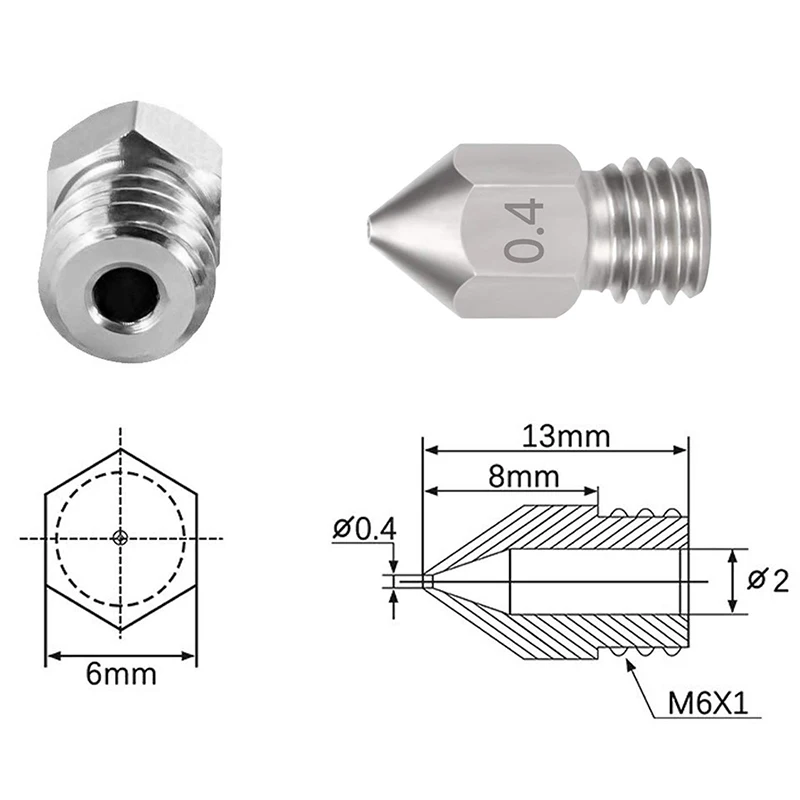 MK8 Stainless Steel Nozzle 0.4mm SS for 3D Printer