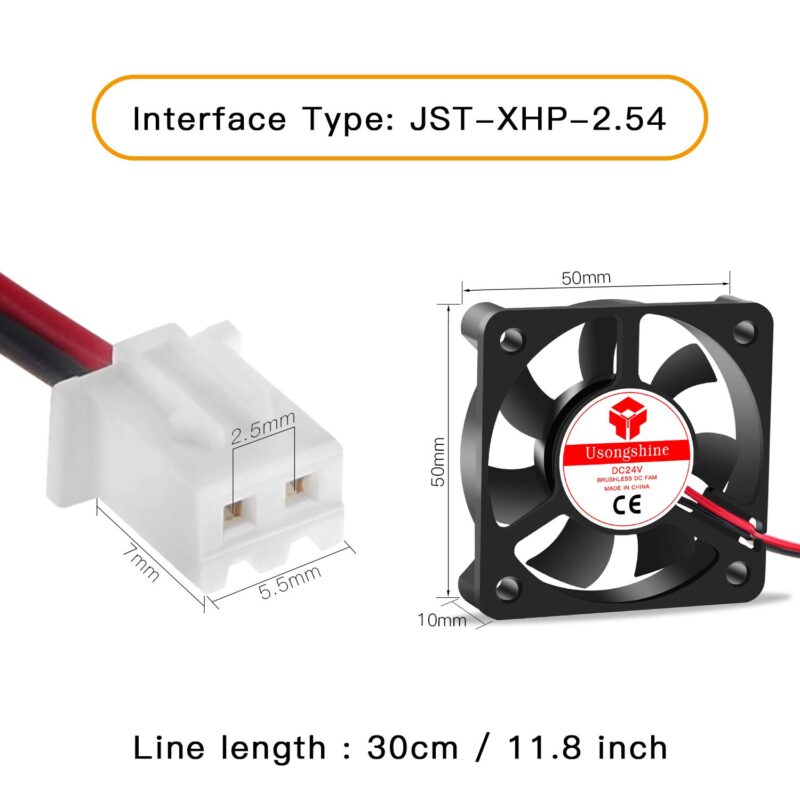 Usongshine 3D Printer Cooling Fan 50 x 50 x10mm 5010 DC 24V Cooling Fan with 2Pin Wire (2) Brushless Cooling Fan Voltage: 24V Connector: 2-pin connector