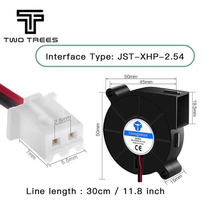 Twotrees 3D Printer Cooling Turbo Fan 4020 DC 24V12V5V Brushless DC Fan with XH2.54-2P 30CM Cable (2) Twotrees 3D Printer Cooling Turbo Fan 4020 DC 24V12V5V Brushless DC Fan with XH2.54-2P 30CM Cable
