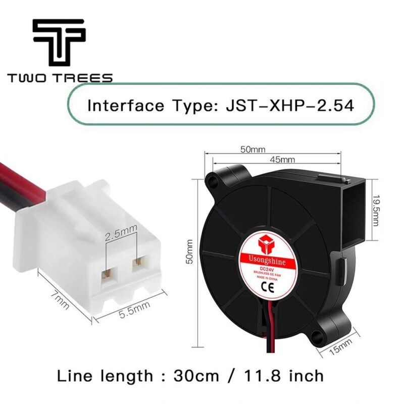 Twotrees 3D Printer Cooling Turbo Fan 4020 DC 24V12V5V Brushless DC Fan with XH2.54-2P 30CM Cable (3) Twotrees 3D Printer Cooling Turbo Fan 4020 DC 24V12V5V Brushless DC Fan with XH2.54-2P 30CM Cable