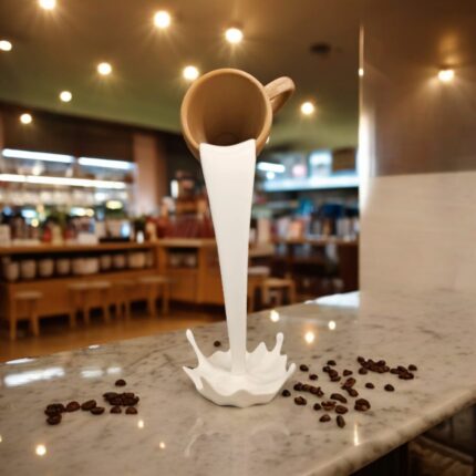 Floating Milk Cup Mug, Kitchen Decor items, Dining Table decor, Home decor Decorative Showpiece - 11.5 cm (Plastic, White, Brown)