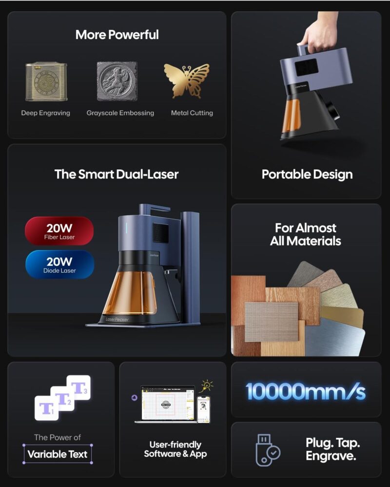 LaserPecker LP5  Smart 20W Fiber+Diode Laser Engraver - Image 3