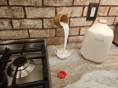 Floating Milk Cup Mug Sculpture Kitchen Decor Pouring Spilling Coffee Drink