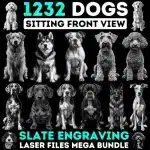 Dog Breeds Sitting Pose PNG Bundle – Laser Engraving Files for Slate, Wood & CNC | Commercial Use Dog Breed Designs