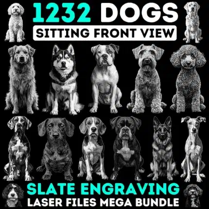 Dog Breeds Sitting Pose PNG Bundle – Laser Engraving Files for Slate, Wood & CNC | Commercial Use Dog Breed Designs
