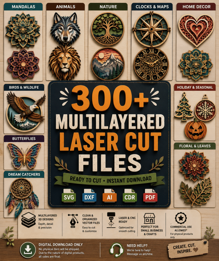 300+ Multilayered Laser Cut Files SVG Bundle