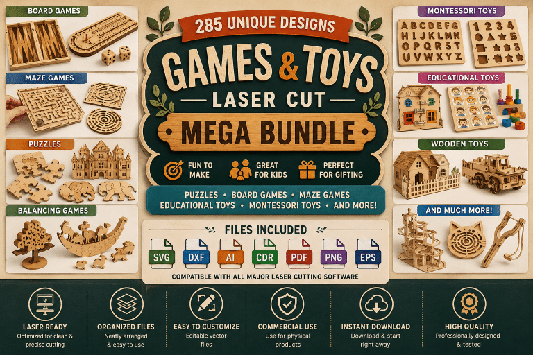 285 Laser Cut Games & Educational Toys SVG Bundle