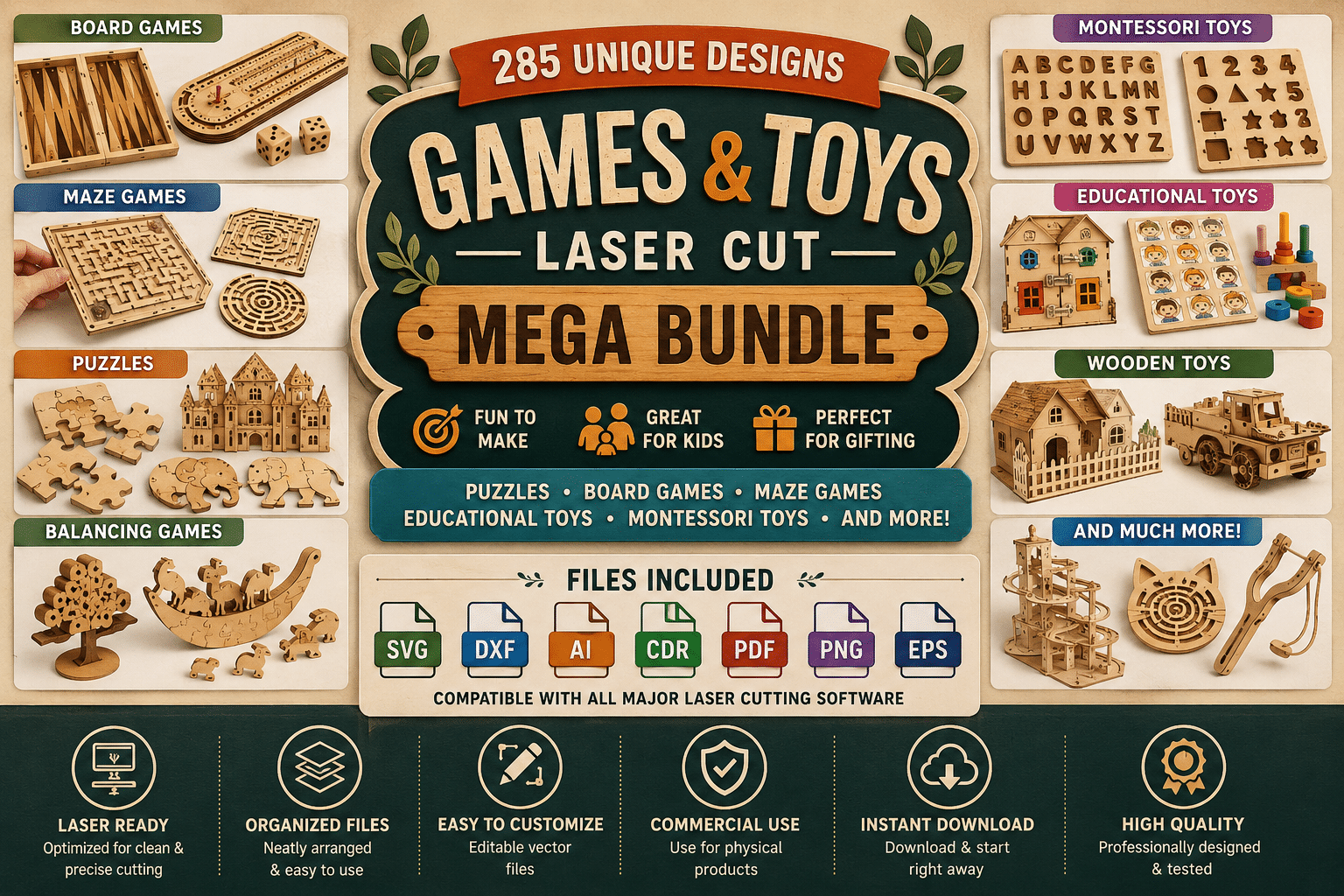 285 Laser Cut Games & Educational Toys SVG Bundle 285 Laser Cut Games & Educational Toys SVG Bundle