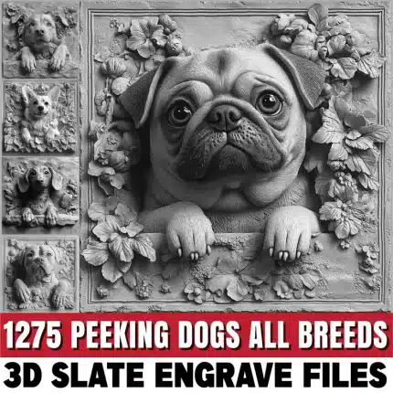 1275 Peeking Dogs All Breeds 3D Slate Engraving Laser Files Bundle